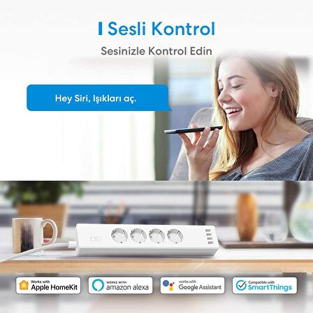Meross Wi-Fi Apple HomeKit Google Assistant ve Alexa Uyumlu Akım Korumalı 4 USB Girişli Akıllı 4lü Priz