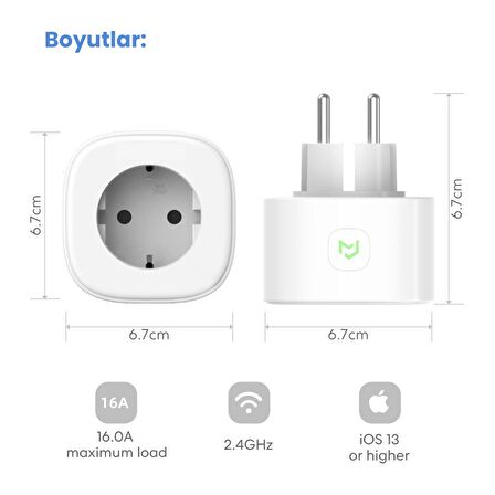 Meross Wi-Fi Apple HomeKit Google Assistant ve Alexa Uyumlu Akım Korumalı Akıllı Tekli Priz