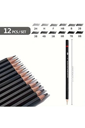Kara Kalem Çizim Seti, Eskiz Kalem Seti, Dereceli Kalem Çizim Set, Eskiz Yapmak Ve Tonlama-12li