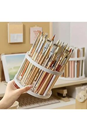 Masaüstü düzenleyici kalemlik, fırçalık, kalem ve fırça organizer, 360° dönebilen, fırça-kalem stand