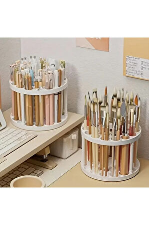 Masaüstü düzenleyici kalemlik, fırçalık, kalem ve fırça organizer, 360° dönebilen, fırça-kalem stand