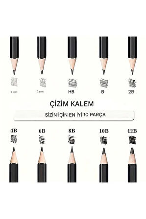 Kara kalem çizim seti, eskiz kalem seti, dereceli kalem set, kömür kalem-Kutulu 23 parça