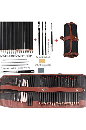 Kara kalem çizim seti, eskiz kalem seti, dereceli kalem set, tonlama-Rulo kalemlikli-31parça