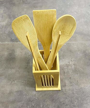 Bambu Kaşıklık Ve Bambu Kaşık Spatula Maşa Takımı