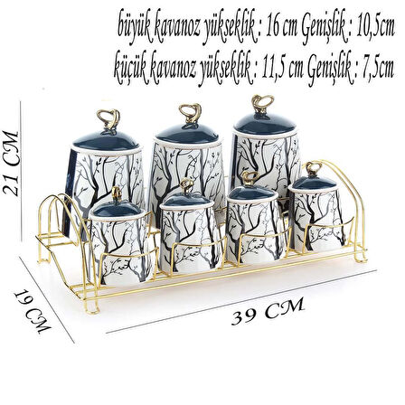 Porselen Baharat Takımı Metal Standlı Hayat Ağacı Desenli