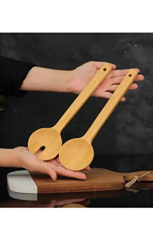 Bambu Servis Kaşık Seti 2 Parça Salata Servisi