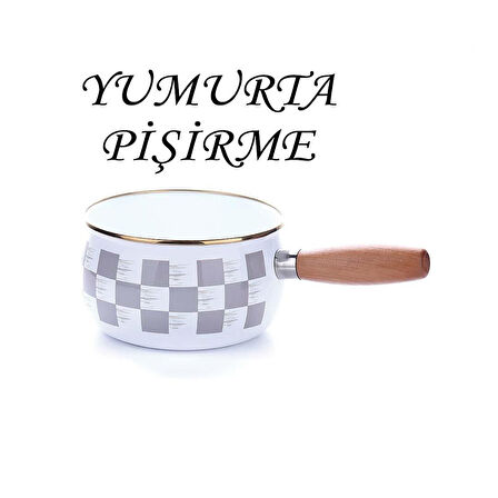 Emaye Sos Tavası Gri Dama Desen 16 CM Yumurta Haşlama