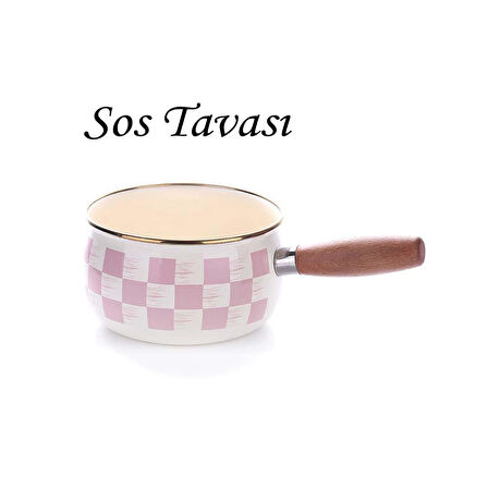 Emaye Sos Tavası Pembe Dama Desen 16 CM Yumurta Haşlama