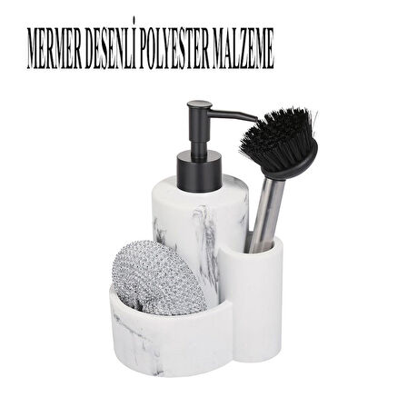 Polyester Sıvı Sabunluk, Süngerlik ve Lavabo Fırçası – Dekoratif & Dayanıklı