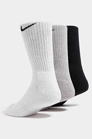 Nike Dri Fit 3 Pack Cotton Crew Socks 3 lü Pamuklu Spor Çorap Beyaz Gri Siyah