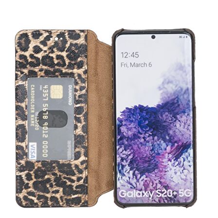 Samsung Galaxy S20 Plus Venice Leopar Baskılı Stand Deri Telefon Kılıfı