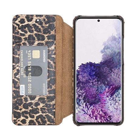 Samsung Galaxy S20 Ultra Venice Leopar Baskılı Stand Deri Telefon Kılıfı