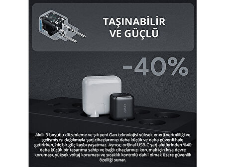 AUKEY PA-B1L-BK 30W Omnia II Mini GaN Type-C PD Şarj Adaptörü