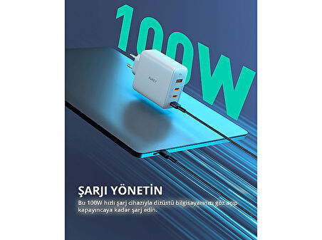 AUKEY PA-B7S-WH 100W Dört Bağlantı Noktalı PD GaN Duvar Şarj Cihazı
