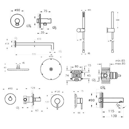 VitrA Origin Ankastre Duş Seti - Krom - 8 Parça