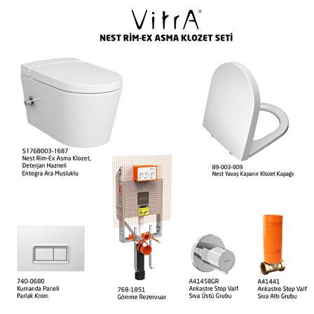 VitrA Nest Rim-Ex VitrAfresh Detarjan Hazneli ve Entegra Ara Musluklu Asma Klozet ve Gömme Rezervuar Seti,Beyaz