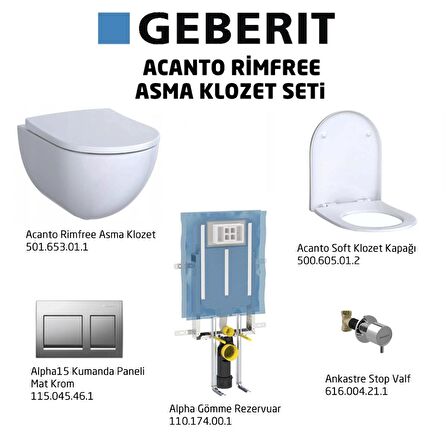 Geberit Acanto Rimfree Alpha15 Soft Asma Klozet Seti, Mat Krom