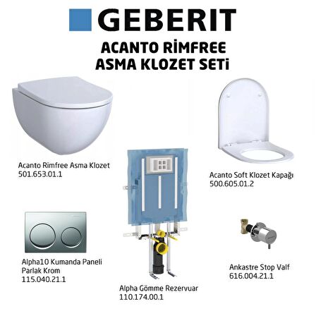 Geberit Acanto Rimfree Alpha10 Soft Asma Klozet Seti, Parlak Krom