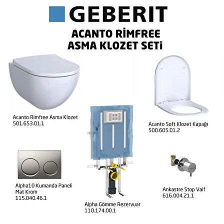 Geberit Acanto Rimfree Alpha10 Soft Asma Klozet Seti, Mat Krom