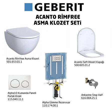 Geberit Acanto Rimfree Alpha10 Soft Asma Klozet Seti, Beyaz