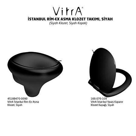 VitrA İstanbul Rim-Ex Asma Klozet ve Slim Soft Kapak Takımı, Siyah