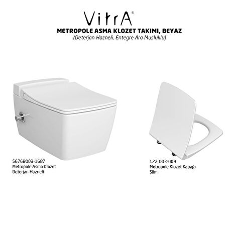 VitrA Metropole VitrAfresh Entegra Ara Musluklu Asma Klozet ve Soft Slim Kapak Takımı,Beyaz