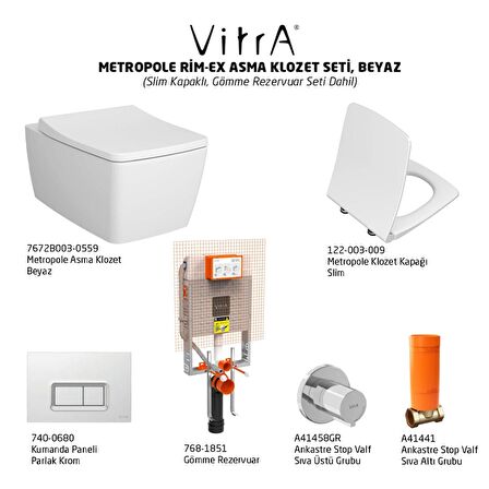 VitrA Metropole Rim-Ex Asma Klozet ve Soft Slim Kapak Seti,Beyaz