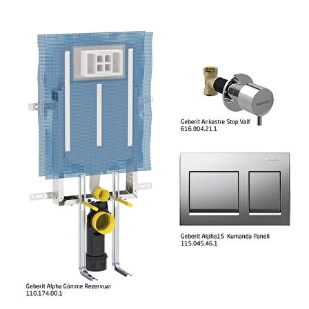 Geberit Alpha15 Gömme Rezervuar Seti,Mat Krom Panel