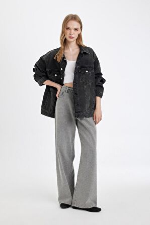DeFacto Oversize Geniş Kalıp Düğmeli Jean Ceket D4173AX24WNNM40