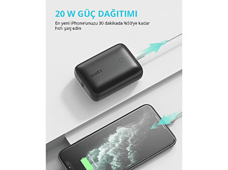 AUKEY PB-N83S-BK 22.5W SCP 18W PD ve QC 3.0 10000 mAh PD Mini Type-C Taşınabilir Şarj Cihazı