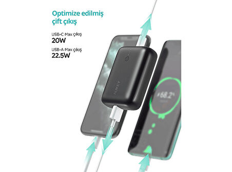 AUKEY PB-N83S-BK 22.5W SCP 18W PD ve QC 3.0 10000 mAh PD Mini Type-C Taşınabilir Şarj Cihazı