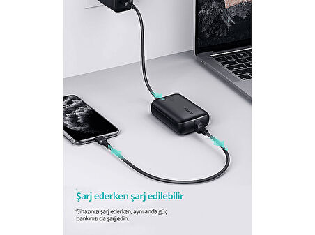 AUKEY PB-N83S-BK 22.5W SCP 18W PD ve QC 3.0 10000 mAh PD Mini Type-C Taşınabilir Şarj Cihazı