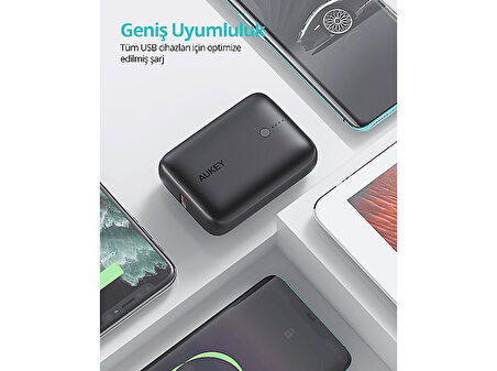 AUKEY PB-N83S-BK 22.5W SCP 18W PD ve QC 3.0 10000 mAh PD Mini Type-C Taşınabilir Şarj Cihazı