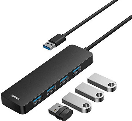 Baseus 4in1 USB Çoğaltıcı Hub UltraJoy Lite USB-A to USB 3.0 5GBps 1 Metre Siyah