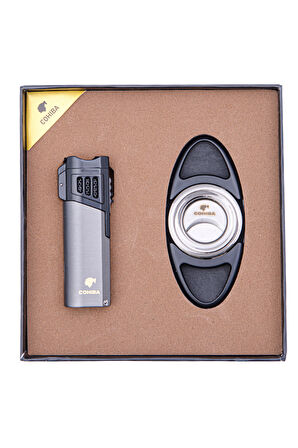 Cohiba Çakmak Kesici İkili Gunmetal Puro Seti