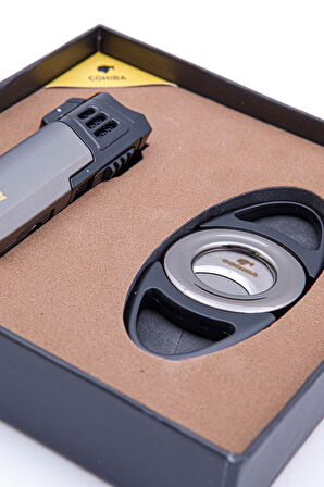 Cohiba Çakmak Kesici İkili Gunmetal Puro Seti