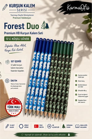 Forest Duo Premium HB Kurşun Kalem Seti 12’li Köşeli Gövde Bulut Desenli Yerli Üretim