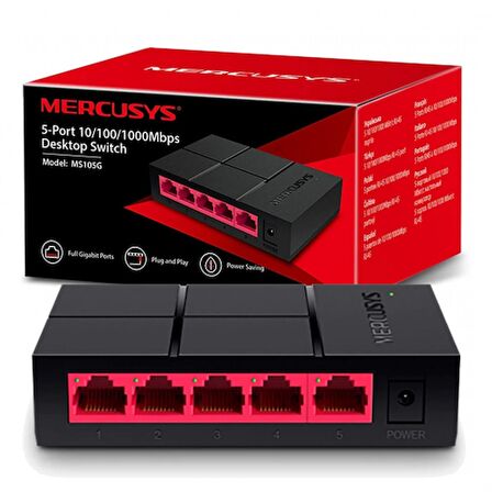 MERCUSYS MS105G, 5 Port, GigaBit, Yönetilemez, Masaüstü Switch