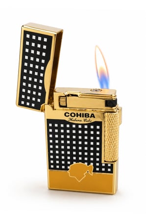 Cohiba Soft Flame & Tek Torch Pürmüz Sarı Siyah Nokta desenli Puro Çakmağı