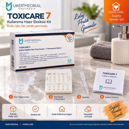 ÜKER TOXICARE 7 Evde Madde Testi | İdrardan 7 Parametre Hızlı Tarama