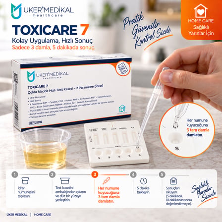 ÜKER TOXICARE 7 Evde Madde Testi | İdrardan 7 Parametre Hızlı Tarama