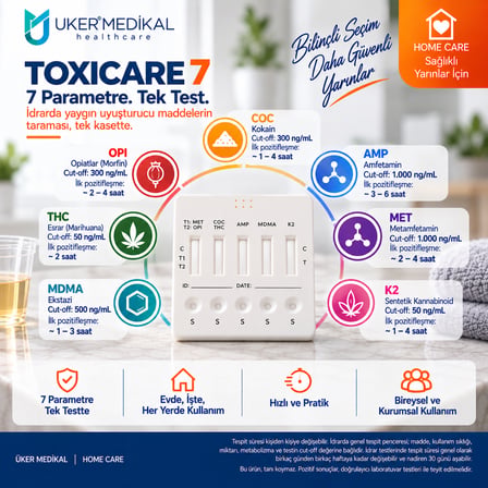 ÜKER TOXICARE 7 Evde Madde Testi | İdrardan 7 Parametre Hızlı Tarama