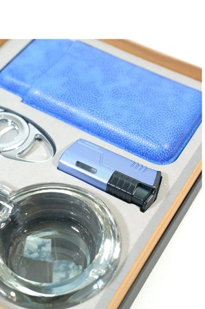Parmida 3 Torch Çakmak Kılıf Küllük Kesici Sehpa Gümüş-Mor Beşli Puro Seti