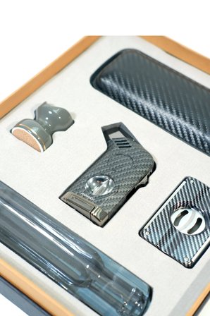 Parmida Tek Torch Masa Tipi Kesicili Çakmak Küllük Sehpa Kılıf Kesici Karbon Beşli Puro Seti