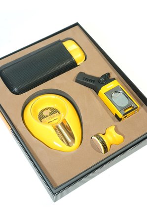 Cohiba Tek Torch Masa Tipi Çakmak Küllük Sehpa Kılıf Sarı Dörtlü Puro Seti
