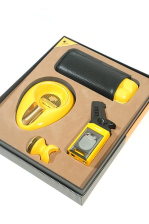 Cohiba Tek Torch Masa Tipi Çakmak Küllük Sehpa Kılıf Sarı Dörtlü Puro Seti