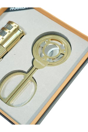 Parmida 3 Torch Gold Çakmak Gold Makas İkili Puro Seti