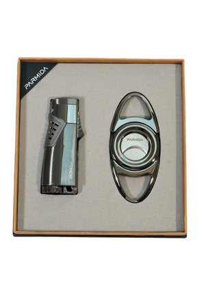 Parmida 3 Torch Gunmetal Çakmak Gunmetal Kesici İkili Puro Seti