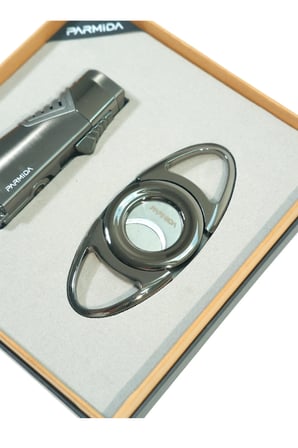 Parmida 3 Torch Gunmetal Çakmak Gunmetal Kesici İkili Puro Seti
