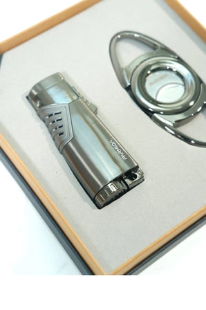 Parmida 3 Torch Gunmetal Çakmak Gunmetal Kesici İkili Puro Seti